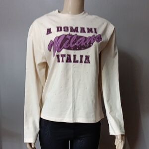 Zara NWT Cream and Purple Long Sleeve Tee